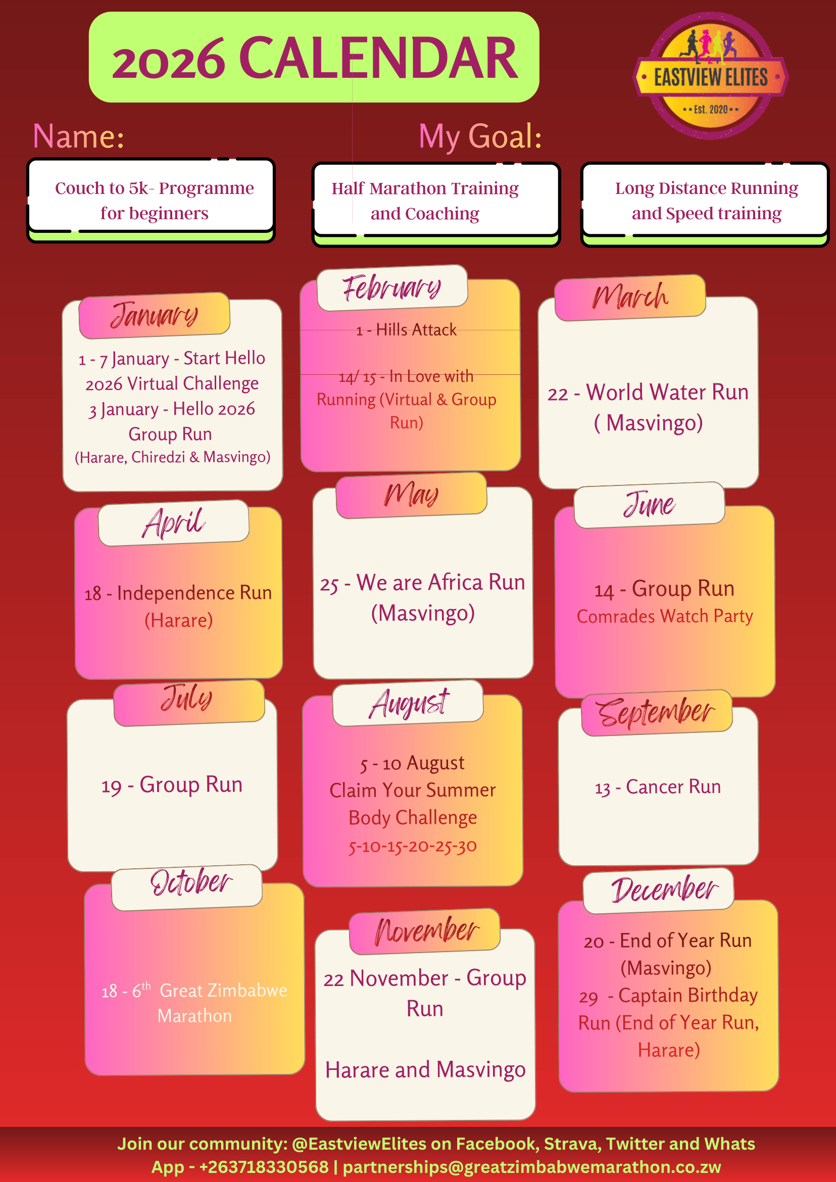 2026 Event Calendar - Great Zimbabwe Marathon & Eastview Elites